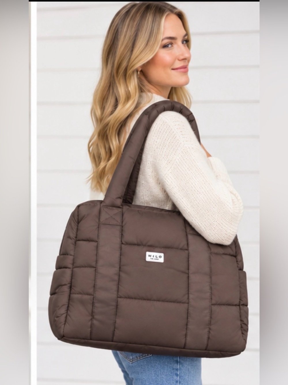 NWT WILO THE LABEL WOMEN'S "VOYAGE" QUILTED TOTE BAG- BROWN